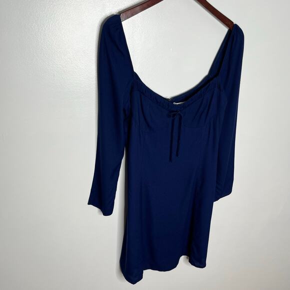 Reformation Sydney Mini Dress Womens 10 Blue Long Sleeve Front Tie - Picture 3 of 9